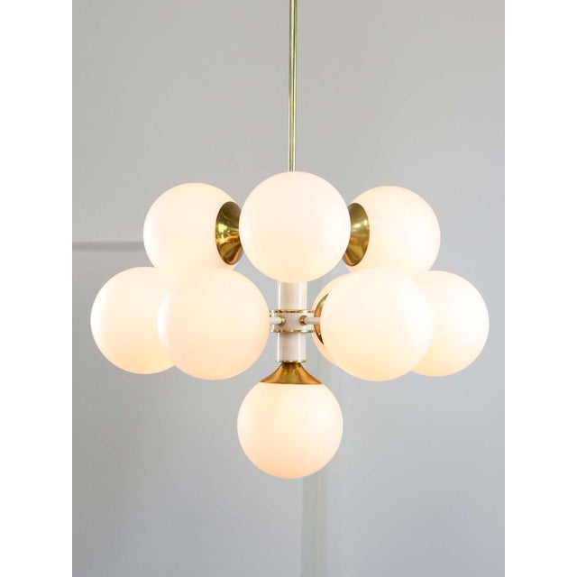 Vintage Italian Brass and Opaline 10-Arm Chandelier, 1970s For Sale - Image 12 of 18