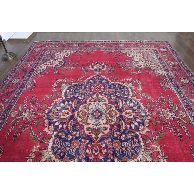 1970s Vintage Persian Handmade Wool Cotton Pink Area Rug For Sale - Image 9 of 11