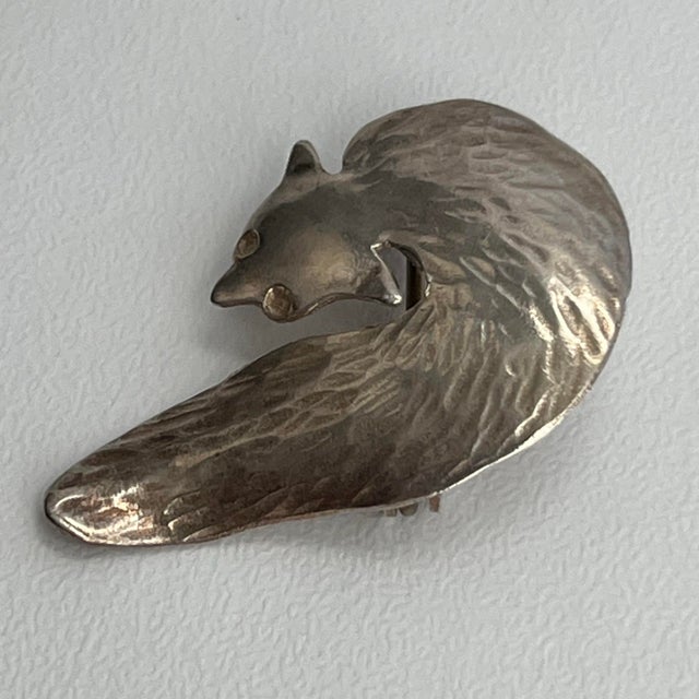 Signed Letti Rapp Swedish Modernist Sterling Silver Fox Brooch Pendant Original Box Ephemera For Sale - Image 4 of 11