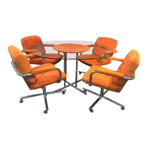 1970s Chrome X- Base Modernist Dining Set in the Manner of Milo Baughman - Set of 5