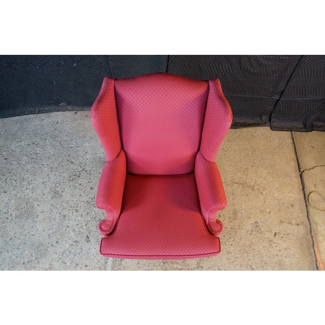 Vintage Queen Anne Style Mahogany Wingback Club Library Accent Arm Chair Red For Sale - Image 6 of 18
