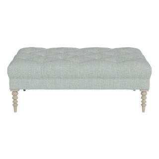 Bunny Williams Home Irving Ottoman in Sea Foam Performance Woven Fabric with Alpine Legs For Sale