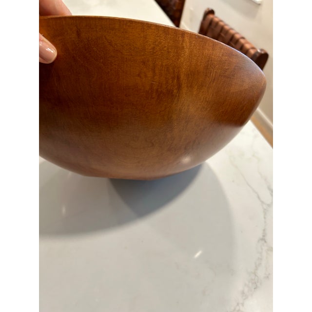 Copper Large 1960s Hand Carved Mid Century Wood Teak Bowl For Sale - Image 8 of 9
