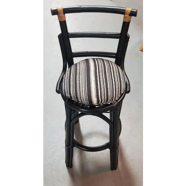 Restored Black Rattan Bar Stools Set of 2 in the Style of John Wisner