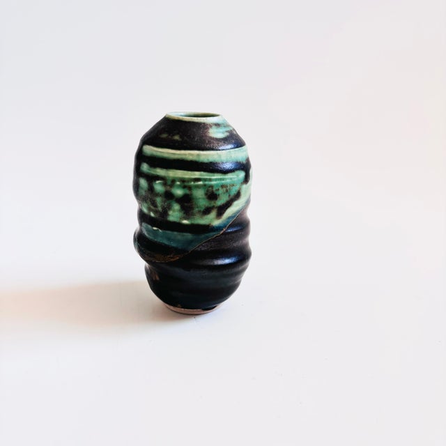 Green and Black Studio Pottery Bud Vase For Sale - Image 4 of 8