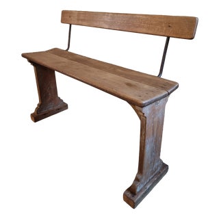Vintage French Wooden Bench, 1920s For Sale