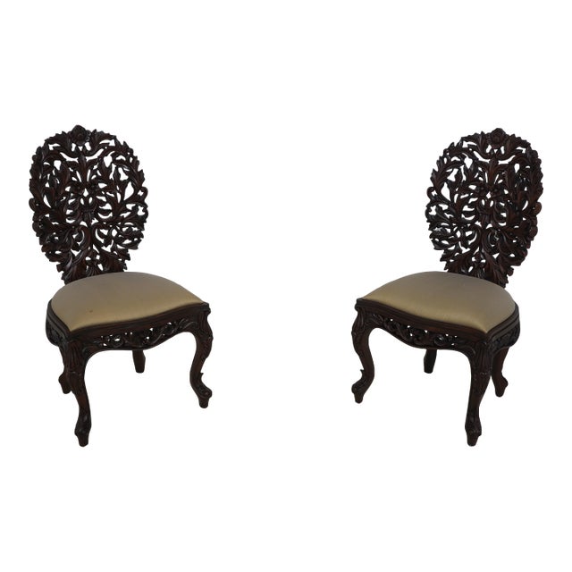 John Belter Style Ornately Carved Mahogany Chairs For Sale