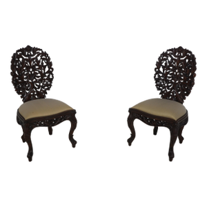 John Belter Style Ornately Carved Mahogany Chairs