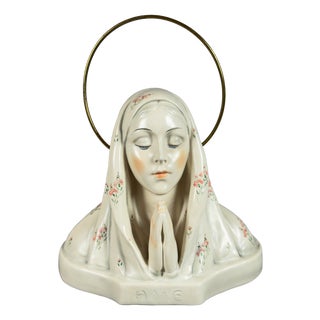 Vintage 20th Century Madonna Virgin Prayer Bust in Glazed Ceramic from Pannunzio For Sale
