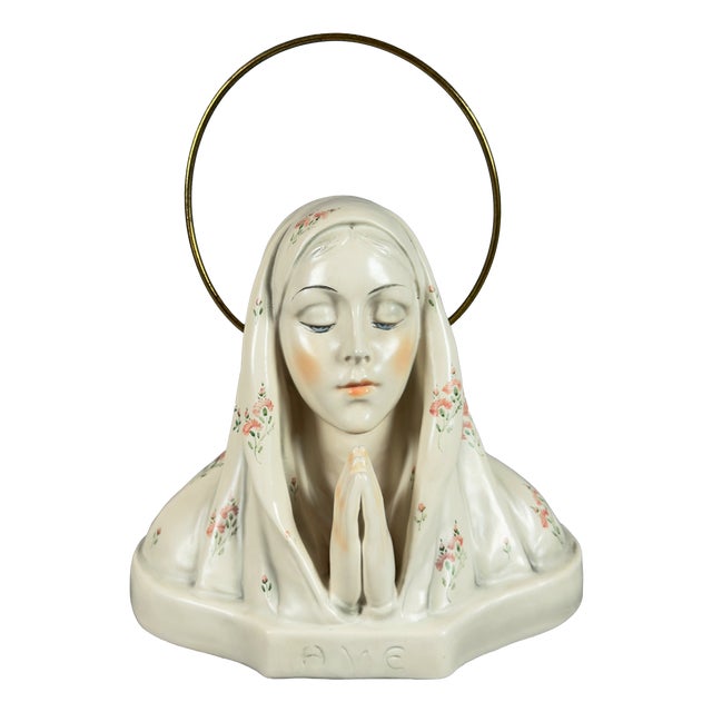 Vintage 20th Century Madonna Virgin Prayer Bust in Glazed Ceramic from Pannunzio For Sale