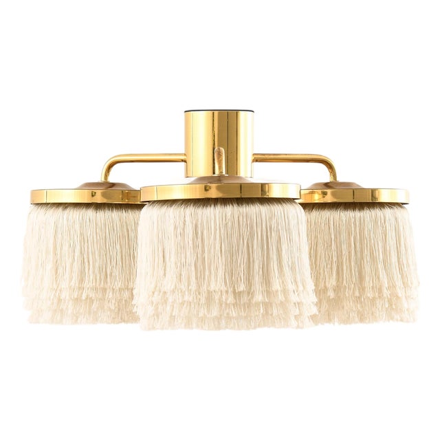 Vintage Ceiling Lamps in Brass and Silk by Hans-Agne Jakobsson, 1960s, Set of 2 For Sale