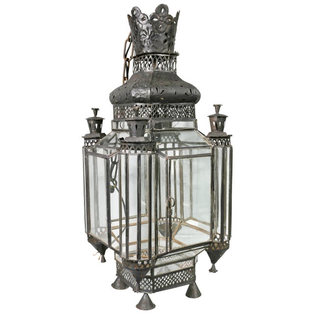 Moroccan Black Painted Tole Hall Lantern For Sale - Image 11 of 11