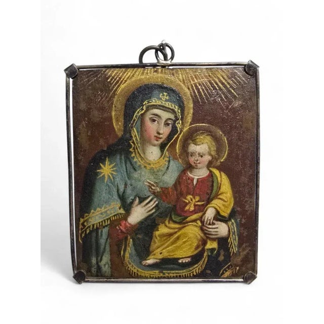 Rare double-sided religious diptych – Saint Nicholas of Tolentino & Virgin and Child – Oil on copper, 17th century, silver...