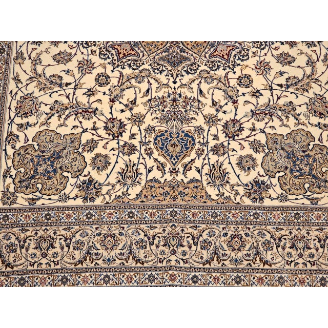 Vintage Exceptionally Fine Persian Nain Area Rug, Hand-Knotted Wool & Silk, Floral Pattern, 7x11, Ivory & Blue For Sale - Image 16 of 18
