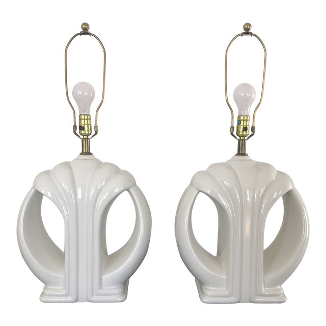 Postmodern Deco Revival Ceramic Lamps - a Pair For Sale