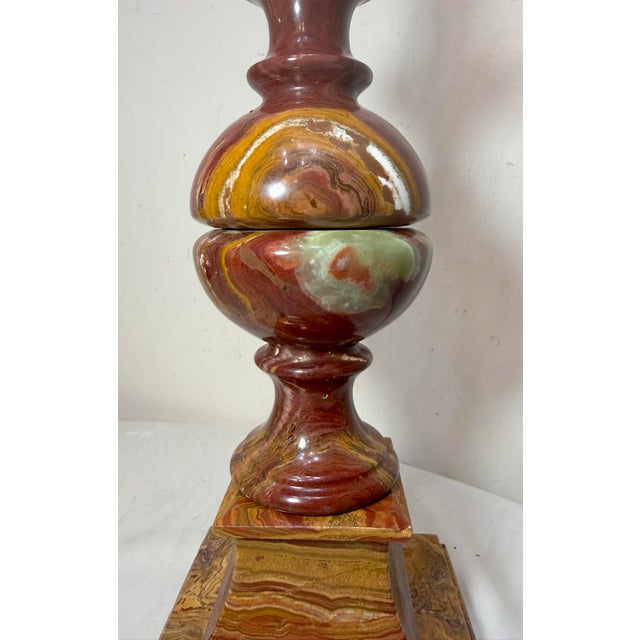 1980s Abstract Large Solid Heavy Brown Purple Green Onyx Stone Electric Table Lamp Light For Sale In New York - Image 6 of 13