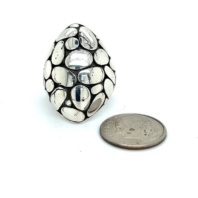 Metal Late 20th Century John Hardy Estate Ladies Kali Pebble Marquise Dome Ring Size 6 Sterling Silver For Sale - Image 7 of 12
