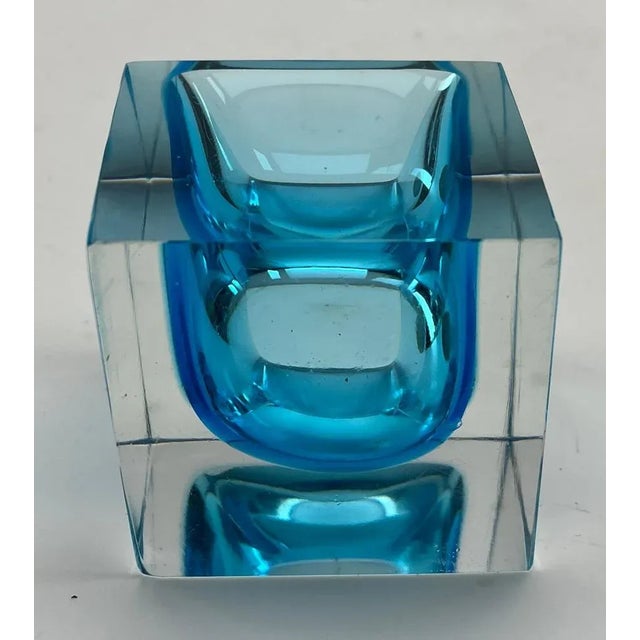 Label Block Vase with Light Blue Core by Murano Cesare Toso, 1970s For Sale - Image 4 of 9