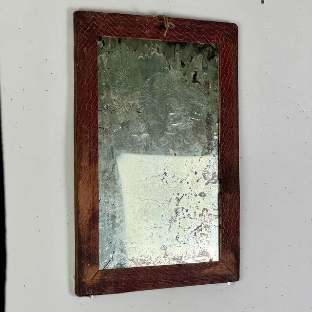 American Early 19th Century Primitive Distressed Mirror in Wood Frame With Unique Design For Sale - Image 3 of 7