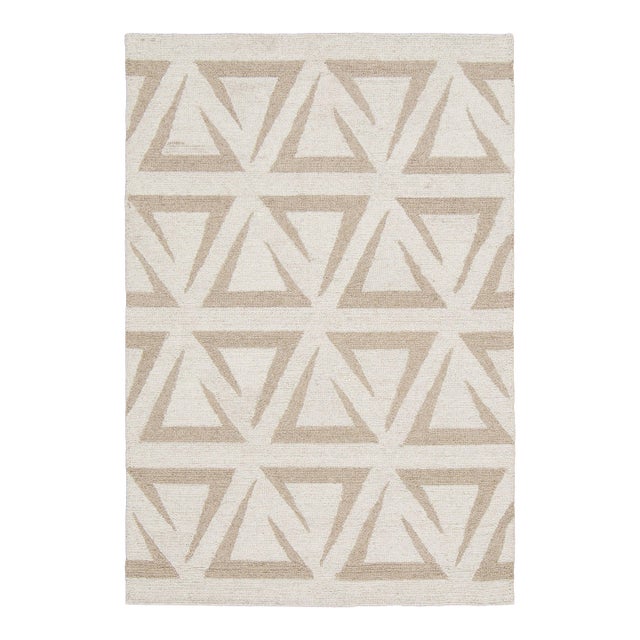 Contemporary Geometric Wool Rug in Beige & Ivory by Rug & Kilim, India For Sale