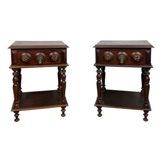 Spanish Carved Wood Nightstands, 1930, Set of 2 For Sale