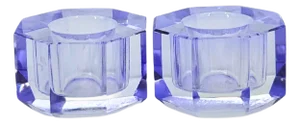 Danish Lavender Faceted Crystal Candle Holder Pair