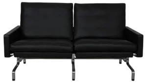 Pk-31/2 Sofa in Black Aura Leather by Poul Kjærholm