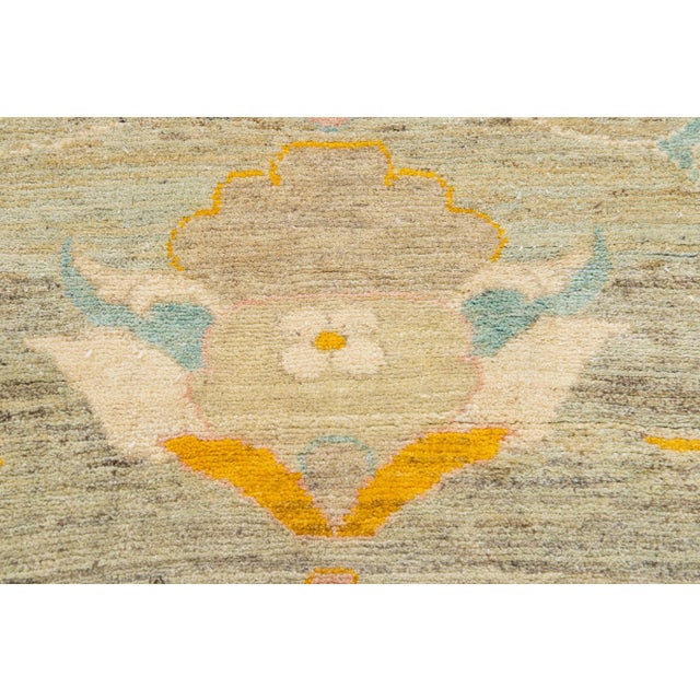 Tan Modern Oushak Handmade Floral Wool Runner For Sale - Image 10 of 11