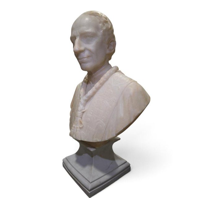 White Unknown Artist, Bust of Pope Leo XIII, 19th Century, Alabaster on Later Porcelain Pedestal For Sale - Image 8 of 14