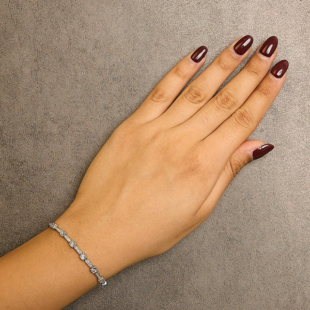 .925 Sterling Silver 1/4 Cttw Diamond 4���-10��� Adjustable Bolo Alternating Square and Rectangle Bolo Bracelet (I-J Color, I3 Clarity) For Sale - Image 4 of 5