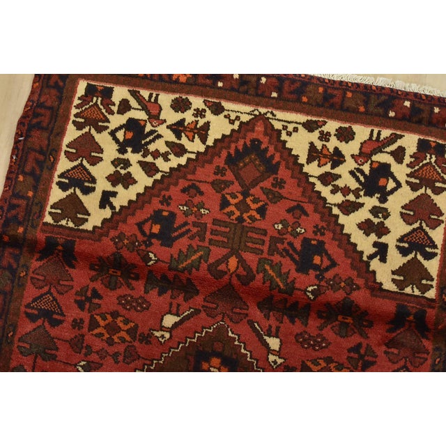 Hamedan Rug 3’2” X 4’4” Red Wool Vintage Tribal Hand-Knotted Oiental Carpet For Sale In Philadelphia - Image 6 of 12