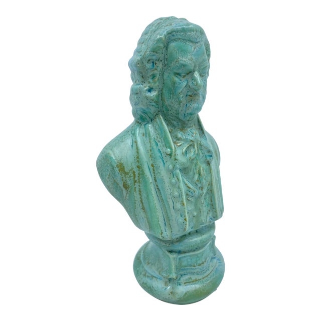 Late 20th Century Vintage Green Glazed Bust Statue For Sale