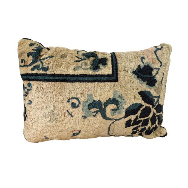 This Custom made decorative throw umbar pillow is handcrafted from an antique Chinese rug fragment, featuring vintage...