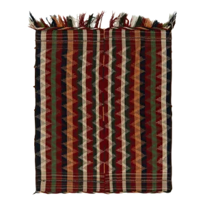 Vintage Tribal Kilim Rug in Green and Red Stripes and Chevron Geometric Patterns