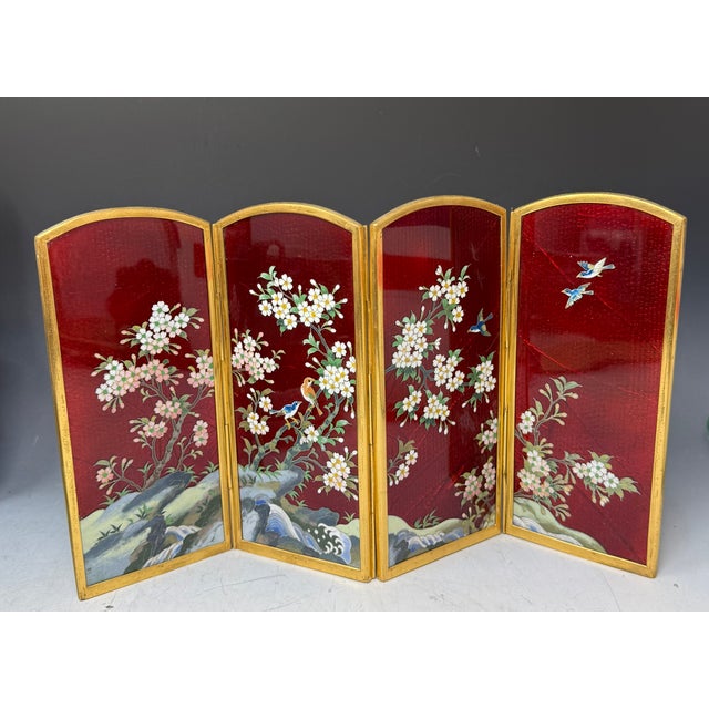 Japanese Ginbari Cloisonne Enamel Table Screen13" x 7"