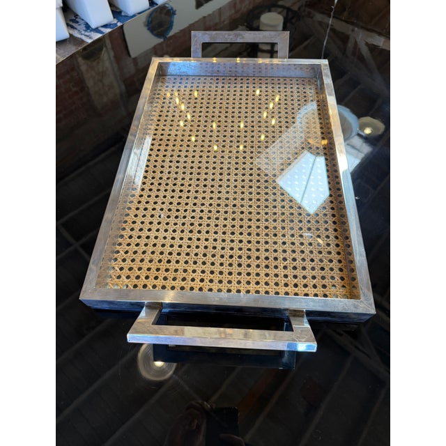 Italian Italian Mid-Century Chrome and Vienna Cane Serving Tray, 1970s For Sale - Image 3 of 6