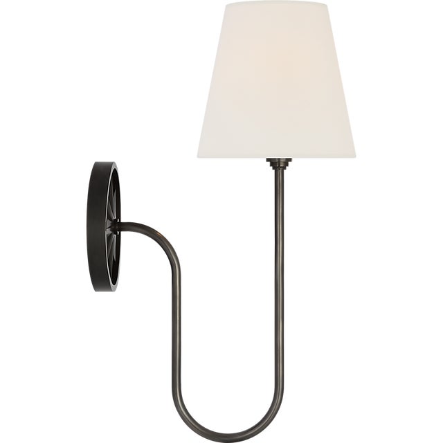 Traditional Chapman & Myers for Visual Comfort Signature Polaris 17" Single Sconce in Bronze with Linen Shade For Sale - Image 3 of 6