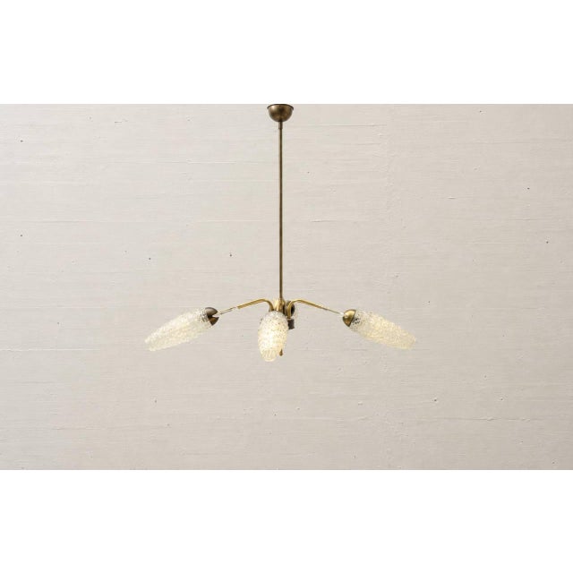 Mid-Century Modern Ceiling Light with Textured Glass Shades and Crystal Prisms, 1960s For Sale - Image 3 of 15