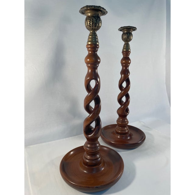 English Vintage Open Barley Twist Candlesticks - a Pair For Sale - Image 6 of 12