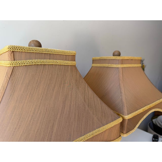 Late 20th Century Bamboo Tole Table Lamps With Pagoda; A Pair For Sale - Image 4 of 10