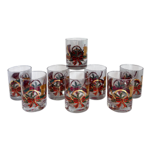 Set of 8 Culver “Yule Horn” Holiday Lowball Glasses With 22k Gold Trim