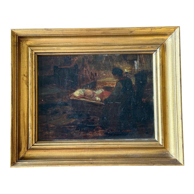 19th Century Original Antique Austrian Oil Painting, Mother & Child For Sale