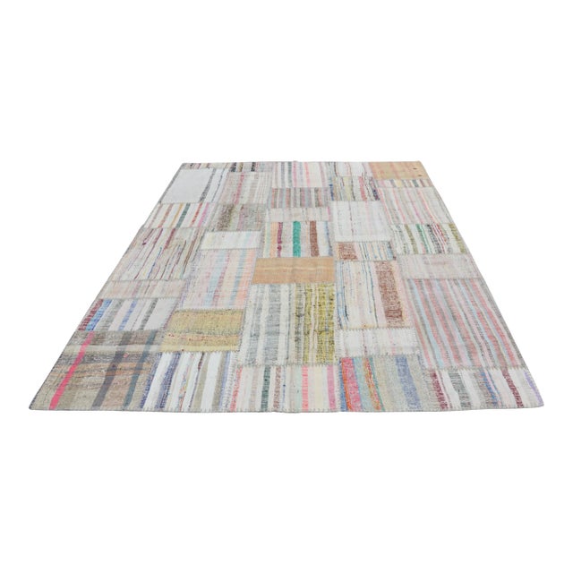 White Turkish Floor Patchwork Rug - 6′10″ × 9′8″ For Sale