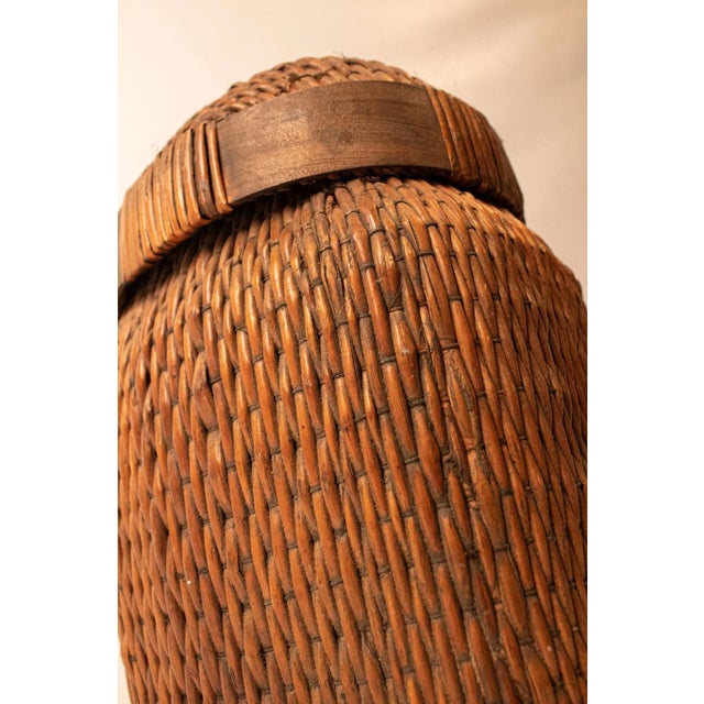 Mid-Century Modern Wicker Canister Basket With Lid (Large) For Sale - Image 3 of 11