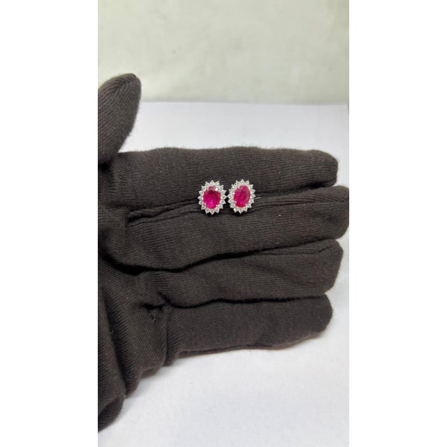 Red Elegant 18k Gold Diamond 0.59ct & 1.92ct Ruby Stud Earrings, Pair For Sale - Image 8 of 9