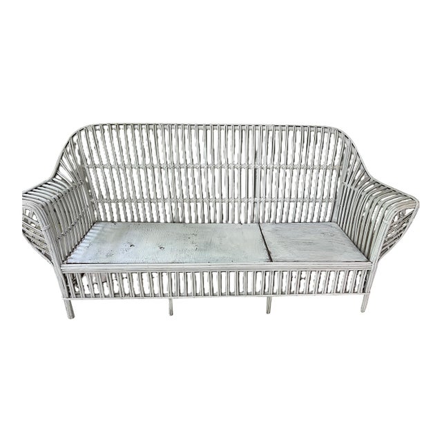 Vintage Wicker Three Seat Couch Sofa 1940s For Sale