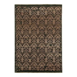 Rug & Kilim’s Classic-Style Rug in Silver Floral Patterns on Black & Green For Sale