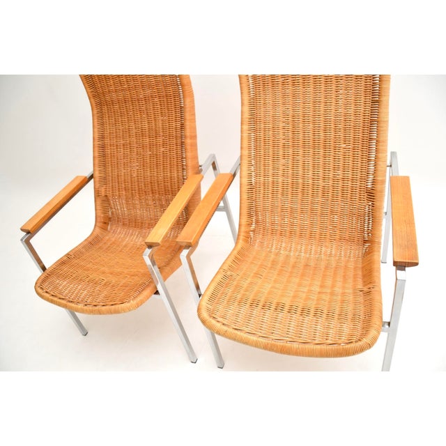 Brown Vintage Chrome and Rattan Chairs by Dirk Van Sliedregt for Gebroeders Jonkers Noordwolde, 1960s, Set of 2 For Sale - Image 8 of 12
