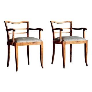 Art Deco French Armchairs with Velvet Seats, France, 1930s, Set of 2 For Sale