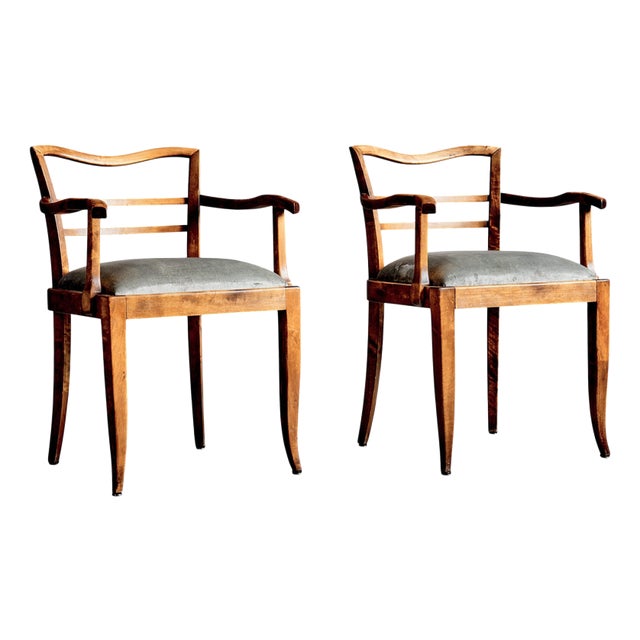 Art Deco French Armchairs with Velvet Seats, France, 1930s, Set of 2 For Sale